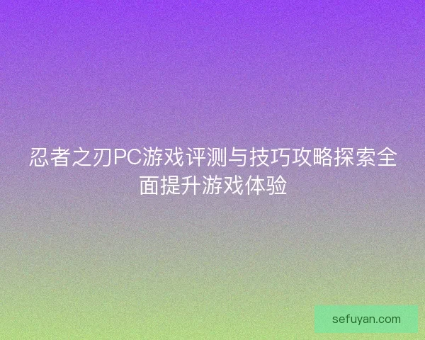 忍者之刃PC游戏评测与技巧攻略探索全面提升游戏体验